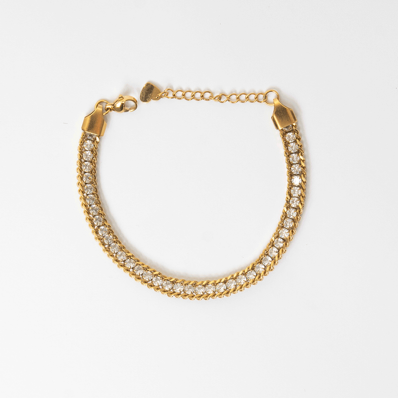 Pulsera dorada de acero inoxidable con zirconias