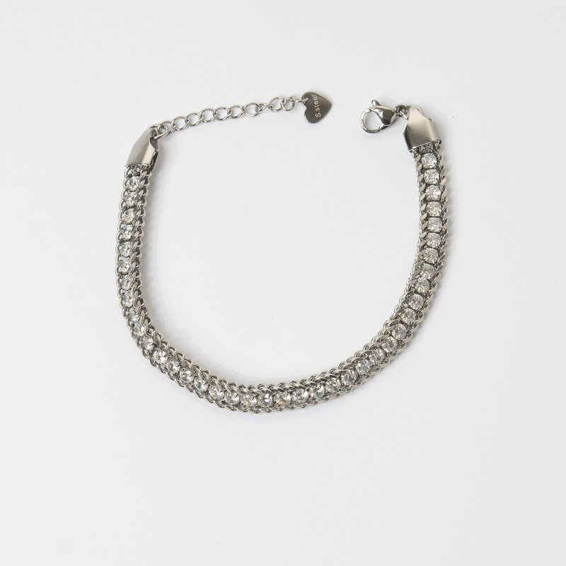Pulsera plateada de acero inoxidable con zirconias