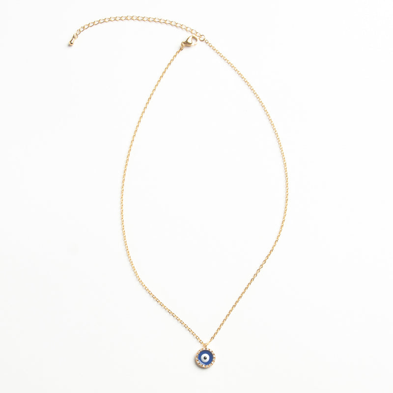 Collar dorado con dije en forma de ojo en color azul