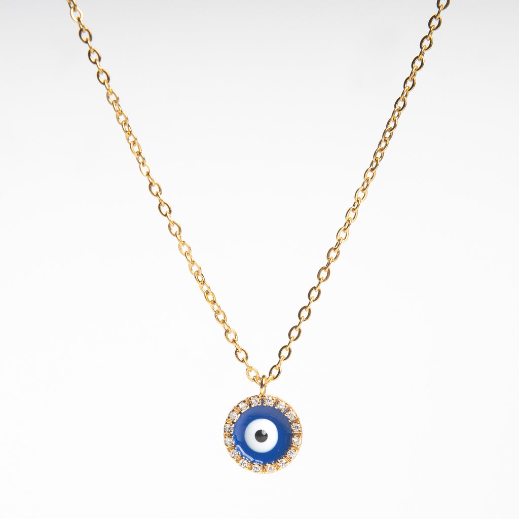Collar dorado con dije en forma de ojo en color azul