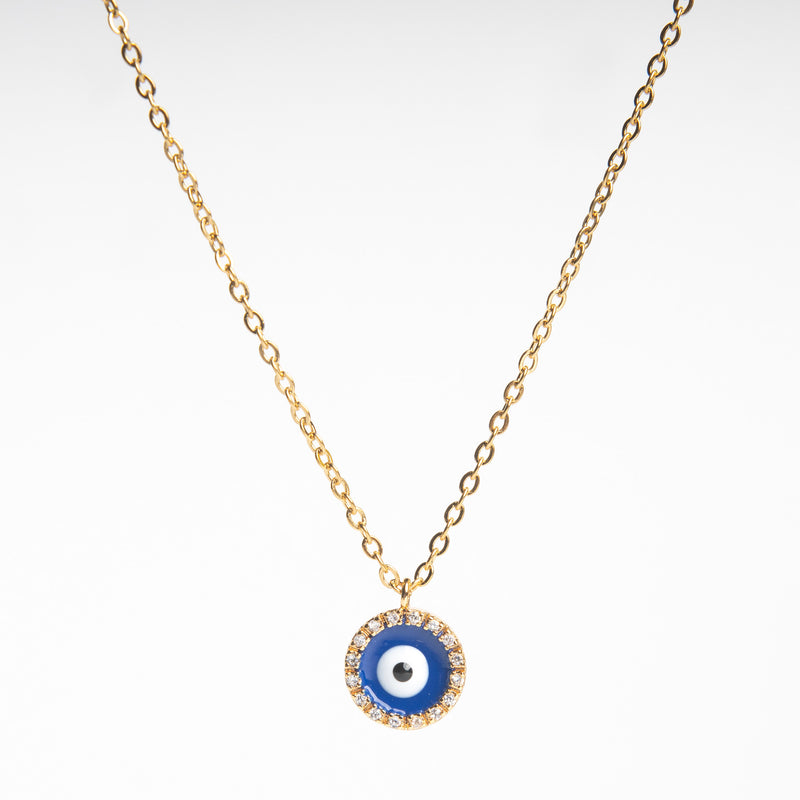 Collar dorado con dije en forma de ojo en color azul
