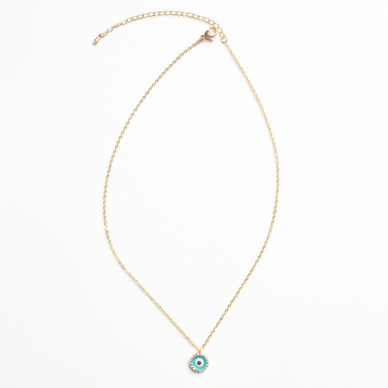 Collar dorado con dije en forma de ojo en color turquesa