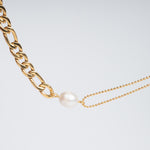 Pulsera con doble cadena y perla de rio