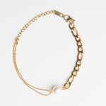 Pulsera con doble cadena y perla de rio