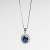 Collar de Plata en color plateado con dije en forma ovalada con Zirconia azul
