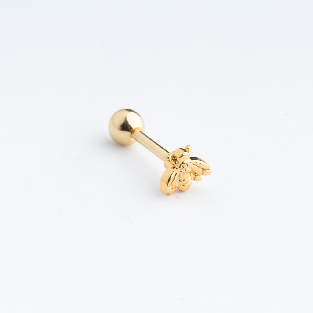 piercing de acero inoxidable en color dorado con forma de abeja miniatura