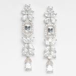 aretes largos de novia para bodas. Color Plateado con cristales de Zirconias
