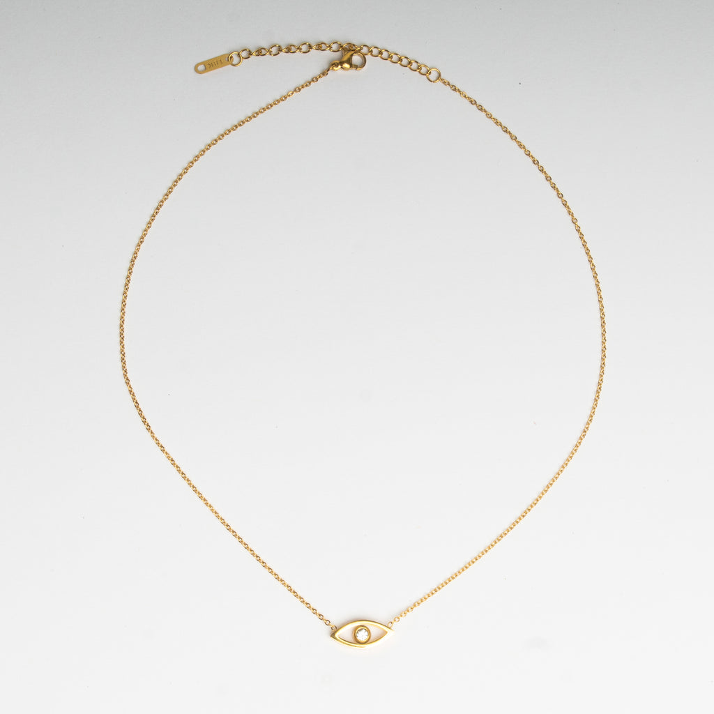 Collar de acero inoxidable con chapa de oro en color dorado y dije en forma de ojito