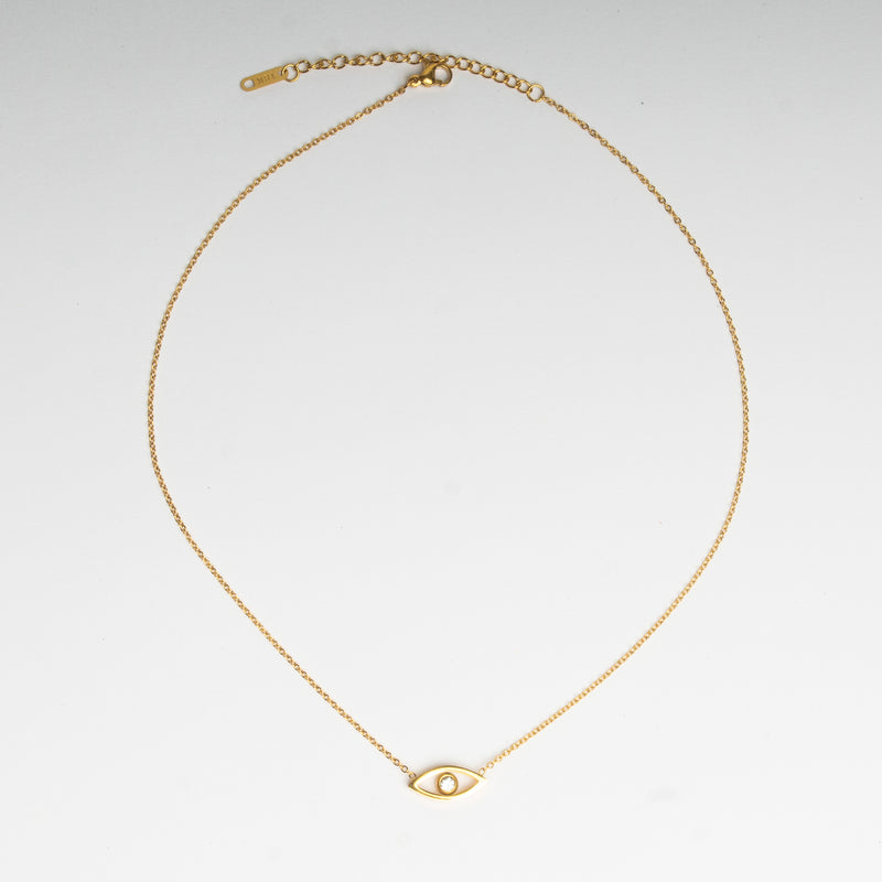 Collar de acero inoxidable con chapa de oro en color dorado y dije en forma de ojito